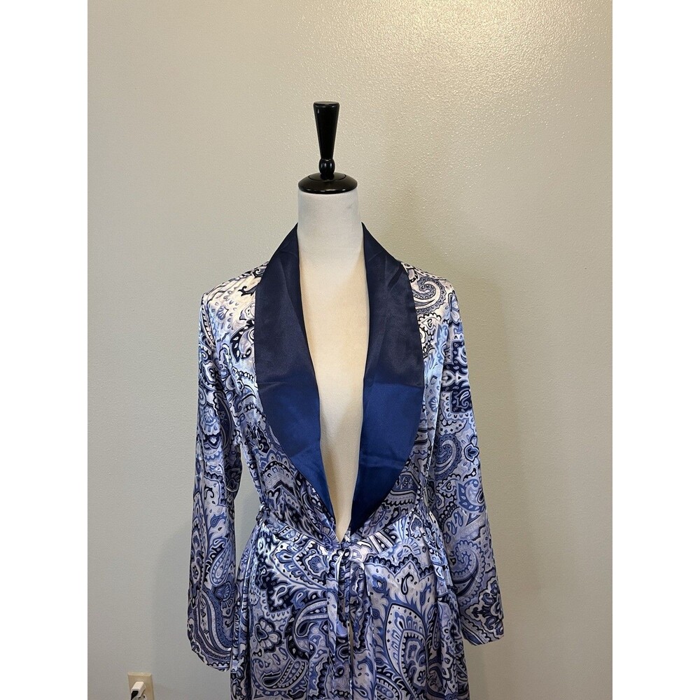 Y2K Kimono Robe Women's Medium Silky Paisley Blue Wrap Tie Waist Spa EUC - Picture 5 of 8